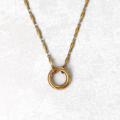 Gold Oval Link Round Charm Necklace