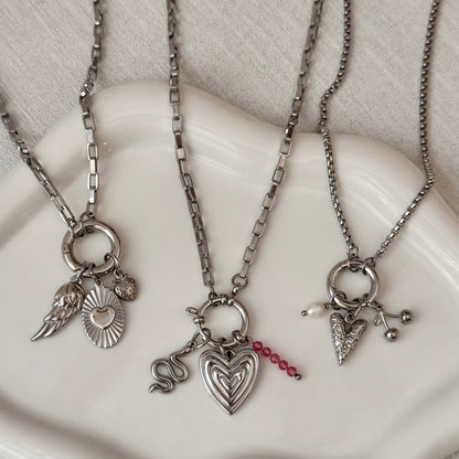 Silver Rectangular Link Sailor Charm Necklace