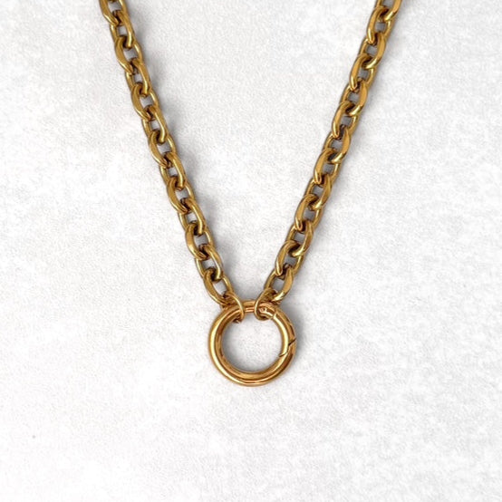 Gold Statement Rolo Round Charm Necklace