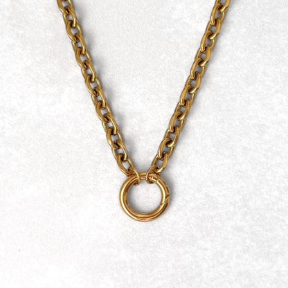 Gold Statement Rolo Round Charm Necklace
