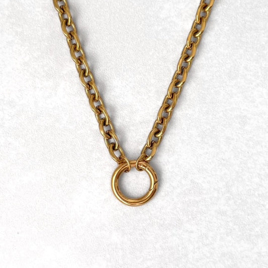 Gold Statement Rolo Round Charm Necklace