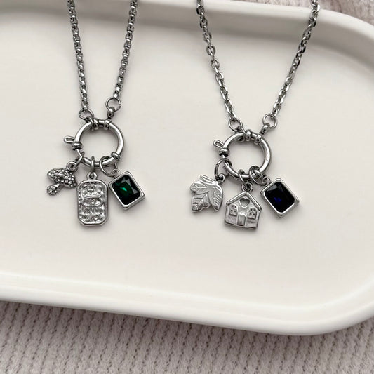 Silver Deep Green Jewel Charm
