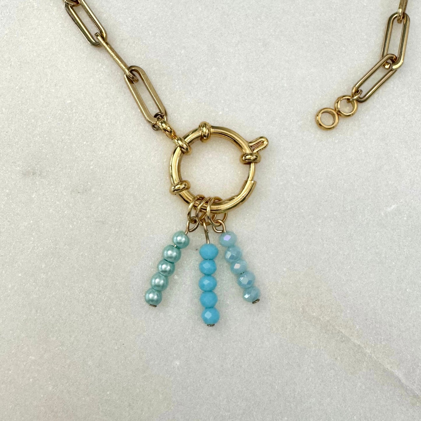 Light Blue Beaded Charm - Gold