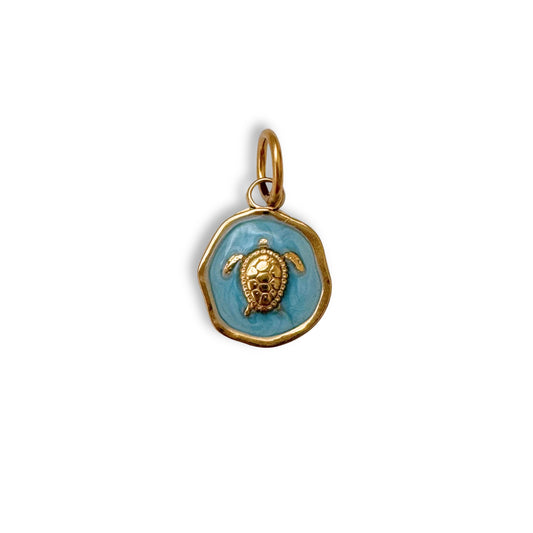 Gold Blue Turtle Charm
