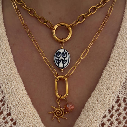 Gold Paperclip Oval Charm Necklace