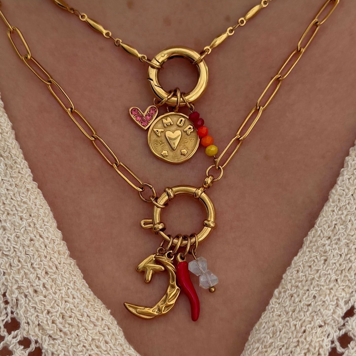 Gold Red Jewel Heart Charm