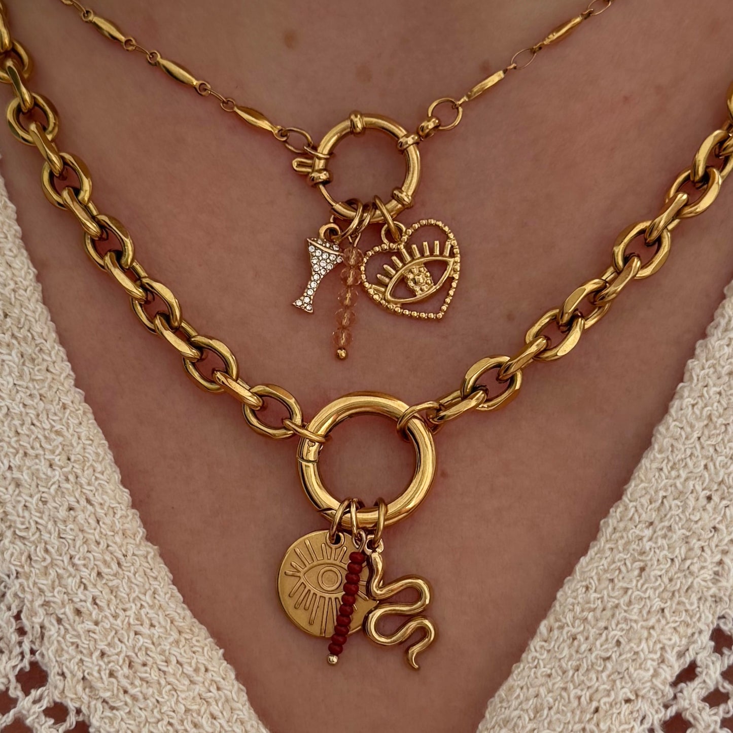 Gold Oval Link Sailor Charm Necklace