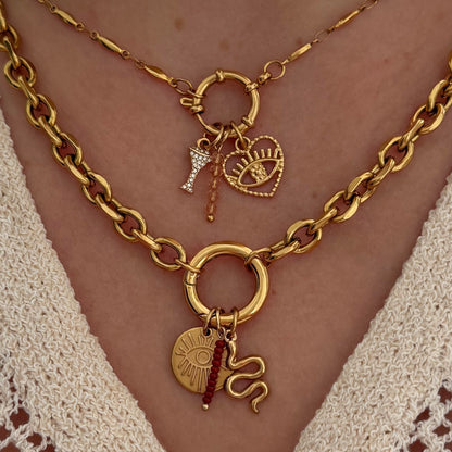Gold Oval Link Sailor Charm Necklace