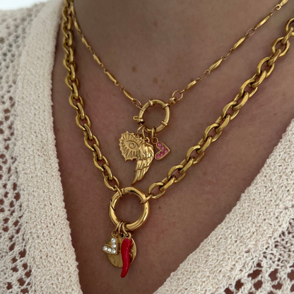 Gold Oval Link Sailor Charm Necklace