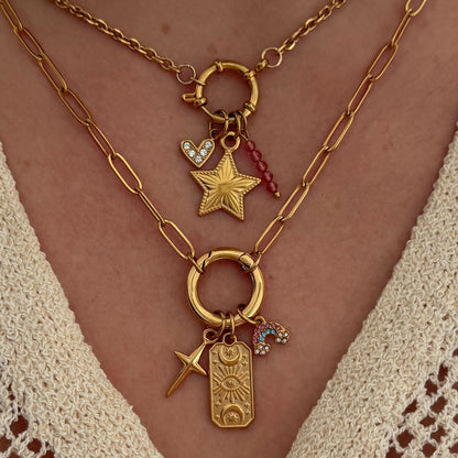 Gold Paperclip Round Charm Necklace