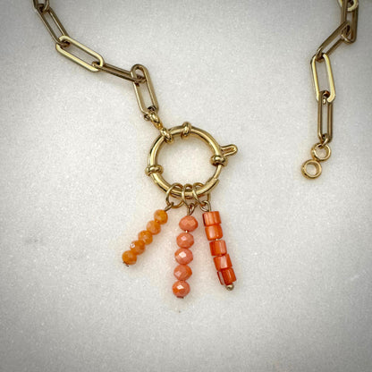 Orange Beaded Charm - Gold