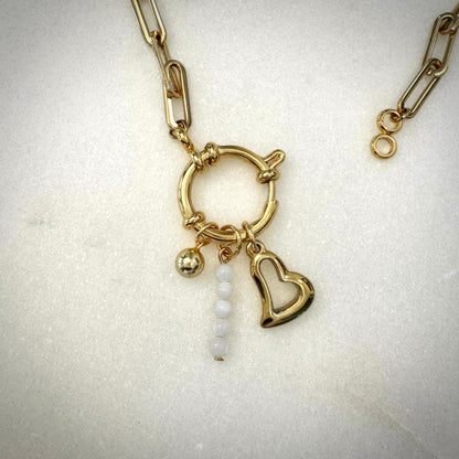 White Pearl Beaded Charm - Gold