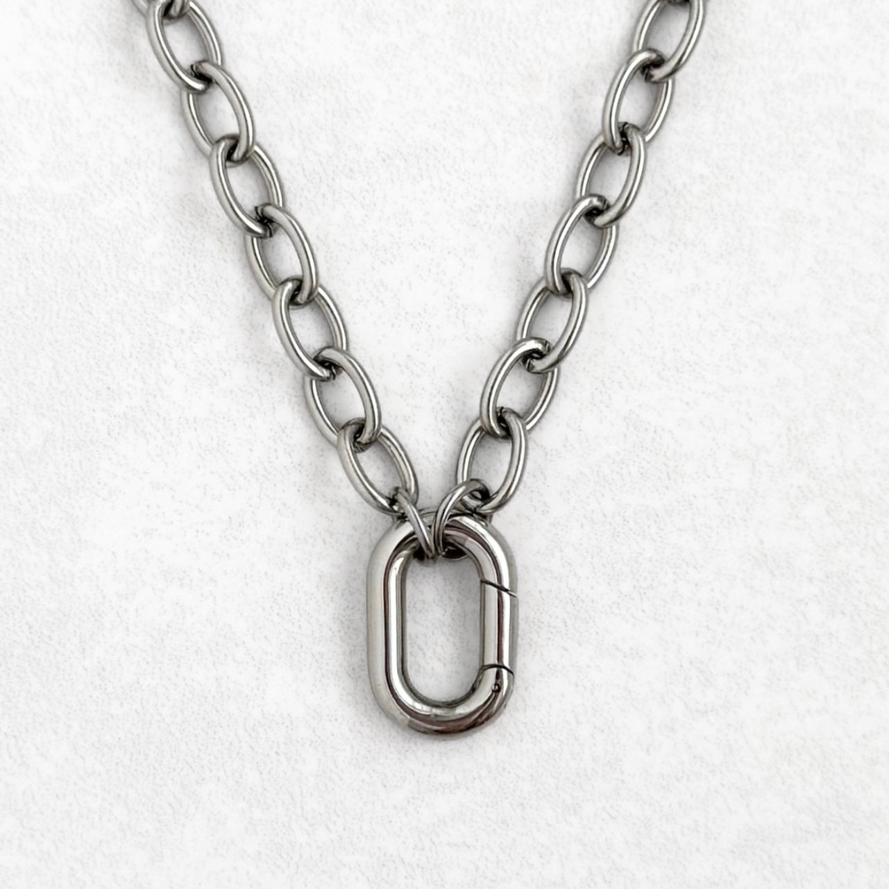 Silver Chunky Rolo Oval Charm Necklace