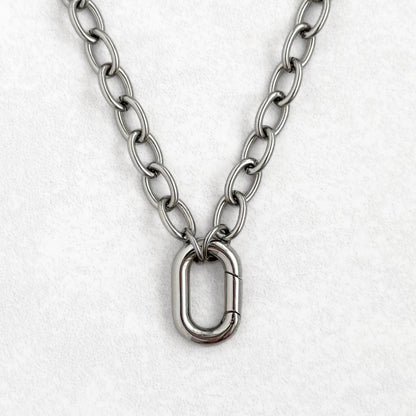 Silver Chunky Rolo Oval Charm Necklace