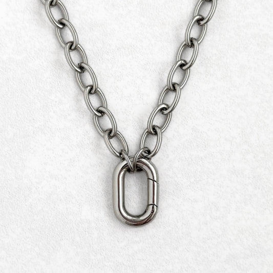 Silver Chunky Rolo Oval Charm Necklace
