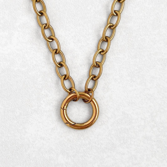 Gold Chunky Rolo Round Charm Necklace