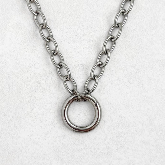 Silver Chunky Rolo Round Charm Necklace