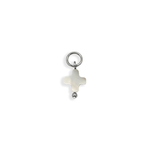 Pearl Cross Charm - Silver