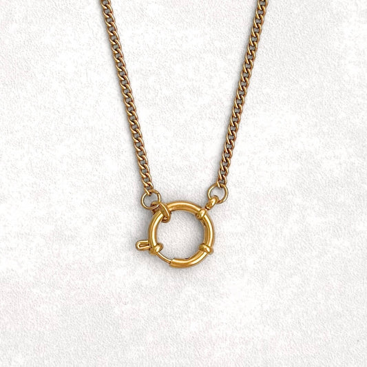 Gold Curb Sailor Charm Necklace