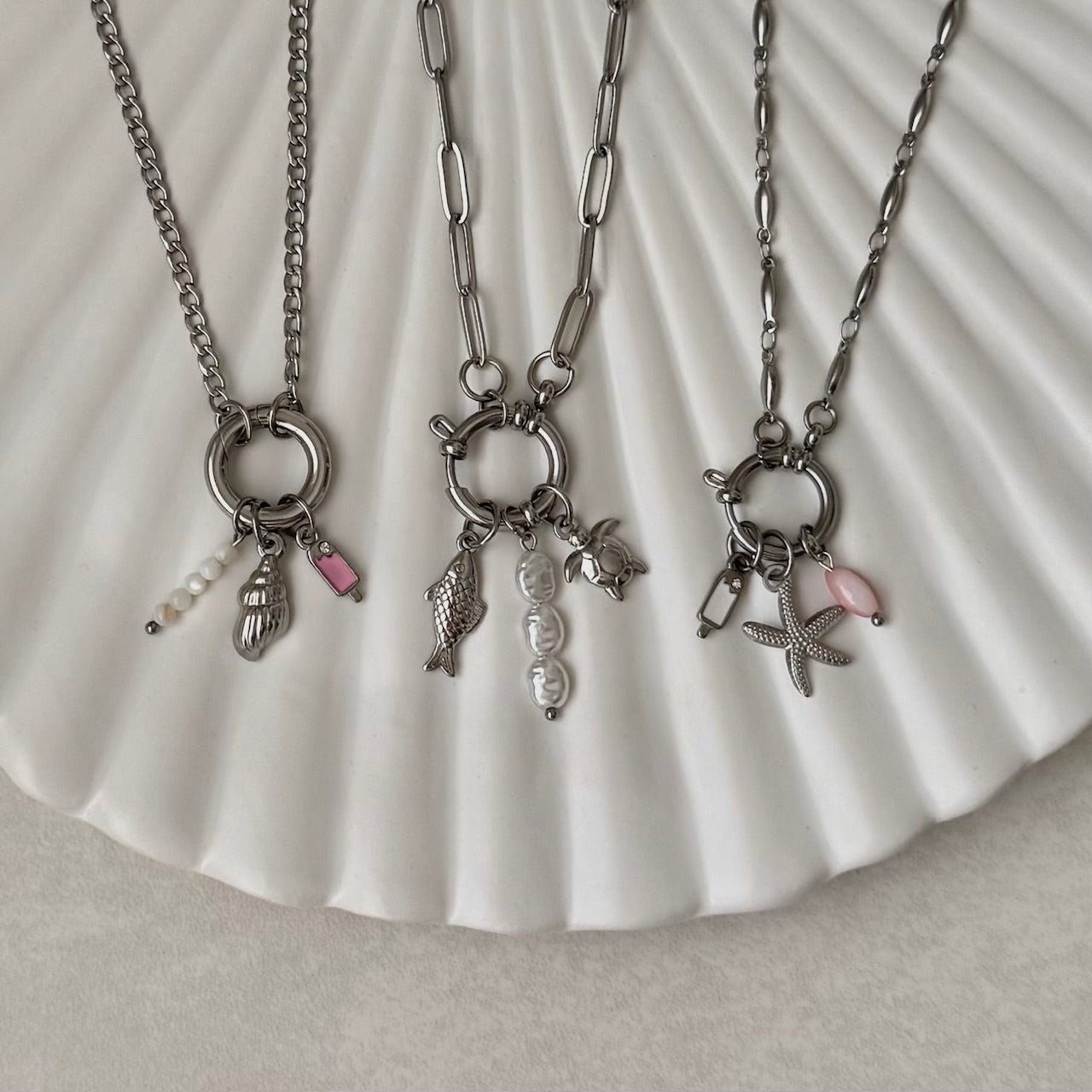 Silver Oval Link Sailor Charm Necklace