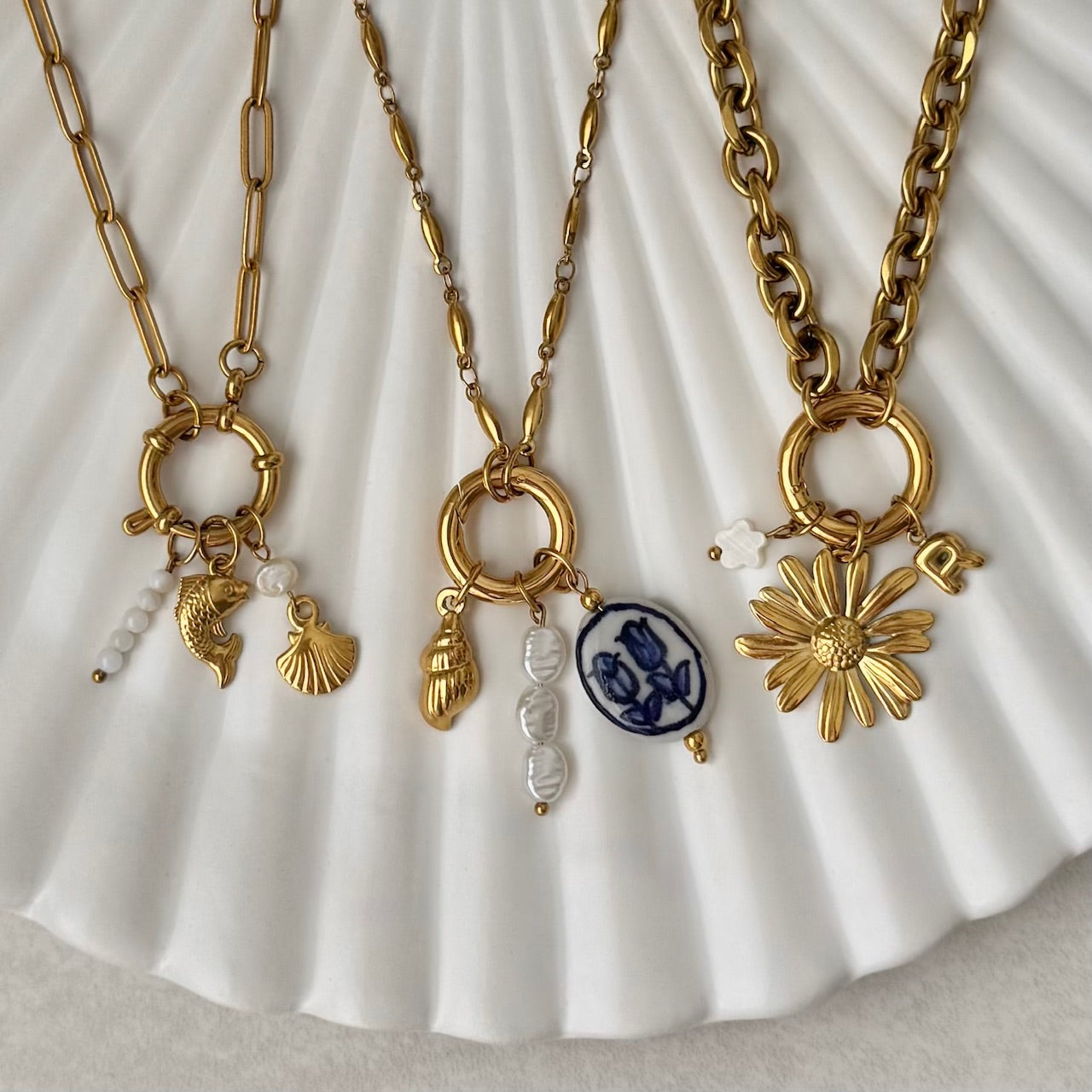 Gold Shell & Pearl Charm