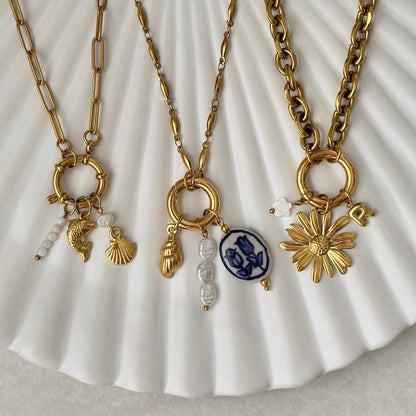Gold Shell & Pearl Charm