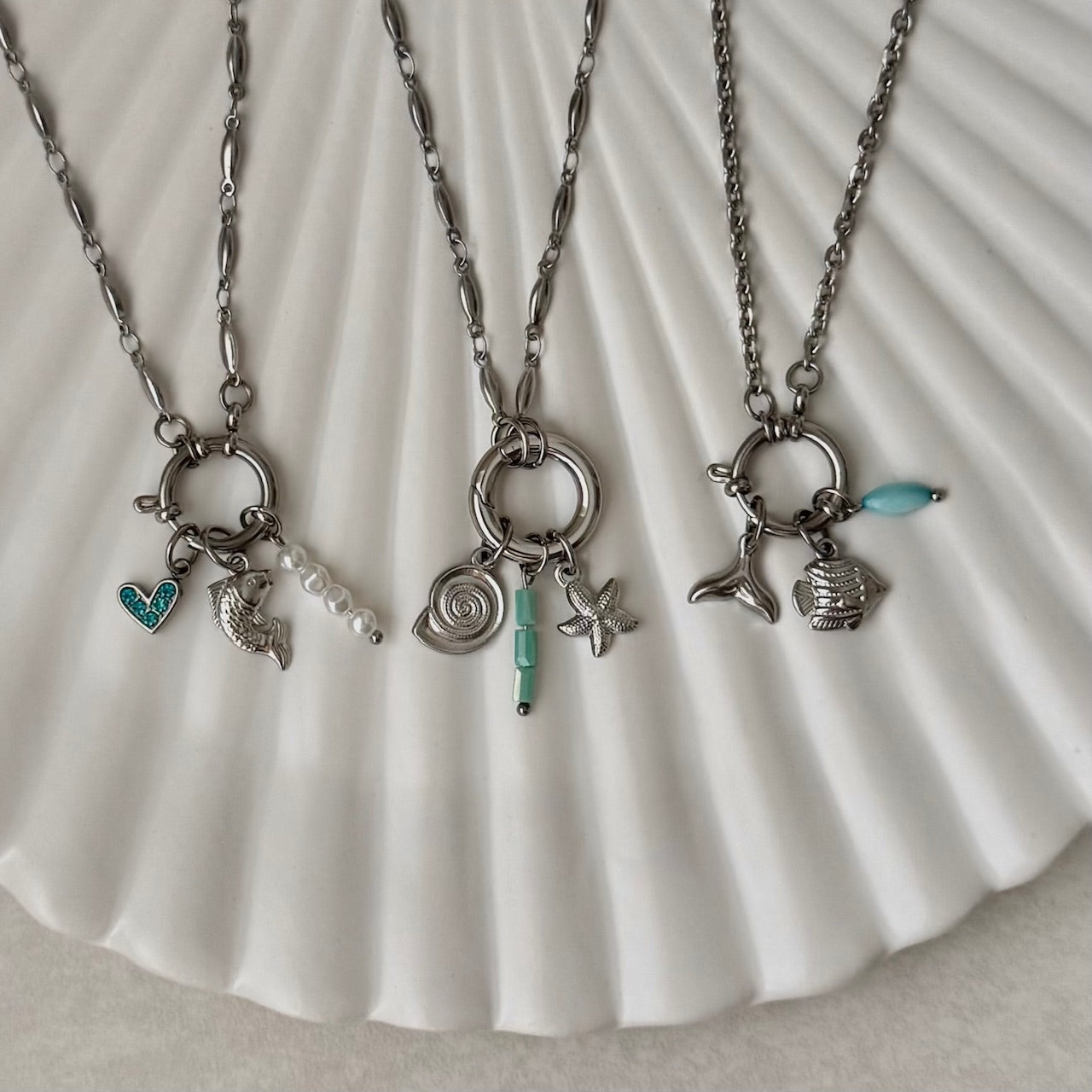 Silver Oval Link Sailor Charm Necklace