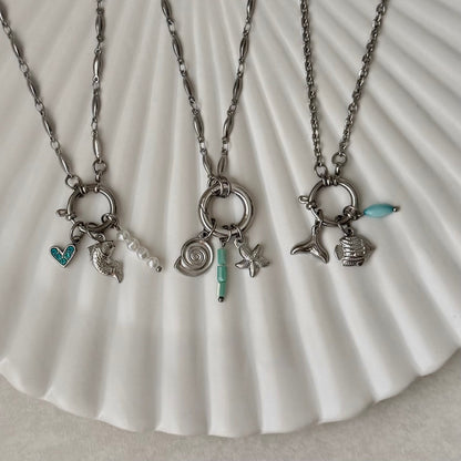 Silver Oval Link Sailor Charm Necklace