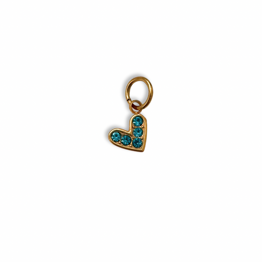 Gold Blue Jewel Heart Charm