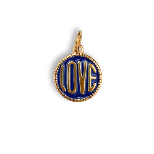 Blue Love Coin Charm - Gold