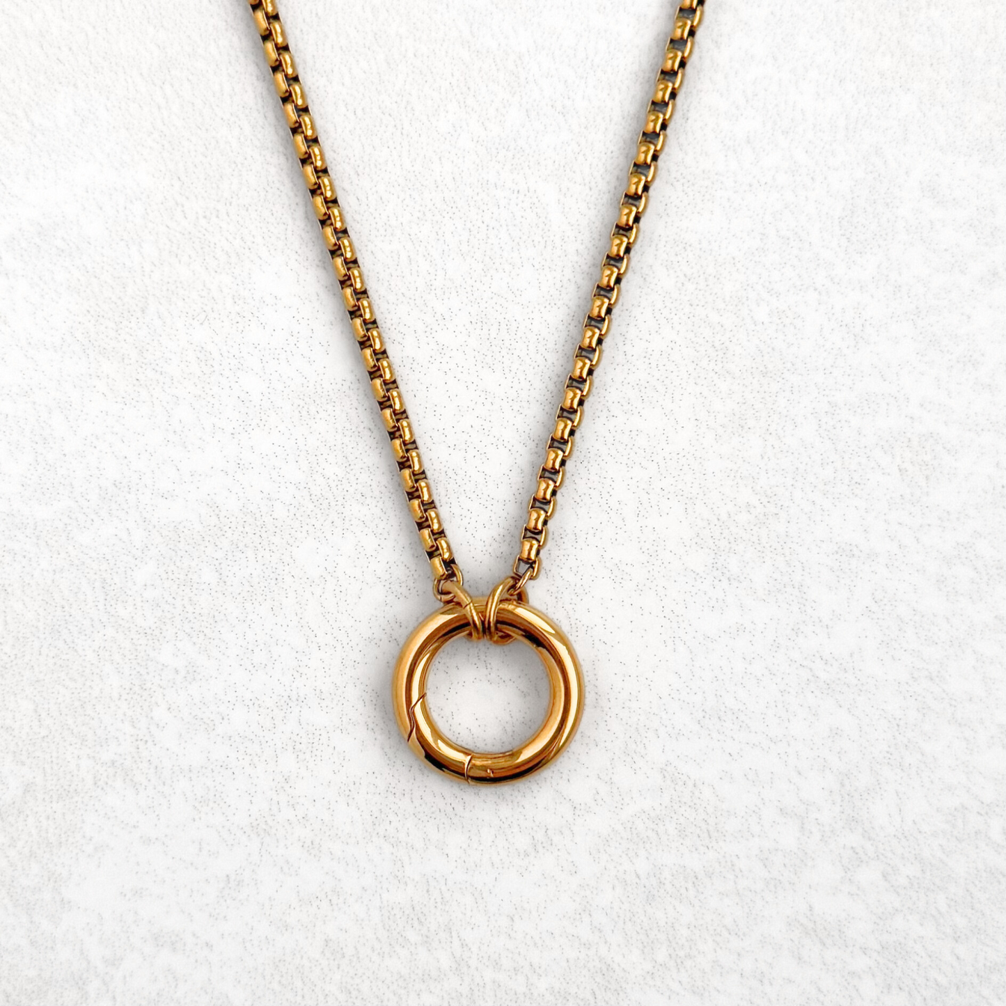 Gold Box Link Round Charm Necklace