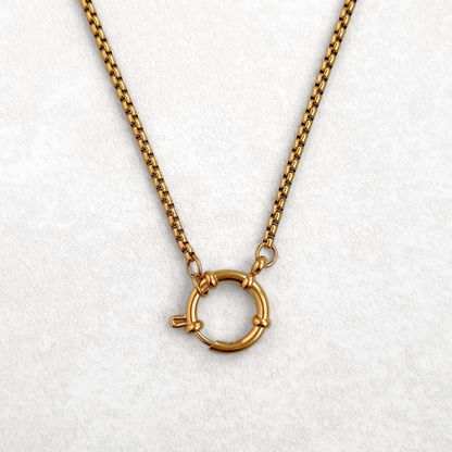 Gold Box Link Sailor Charm Necklace