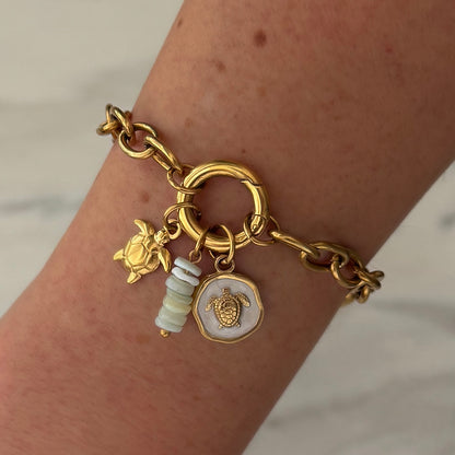 Gold Chunky Rolo Round Charm Bracelet