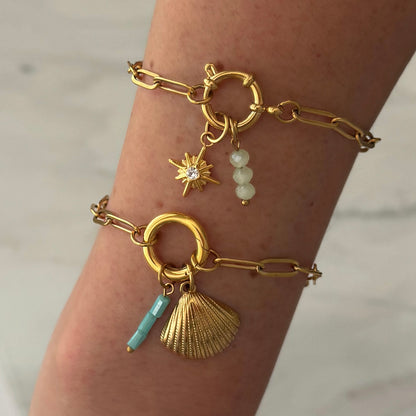 Gold Paperclip Round Charm Bracelet
