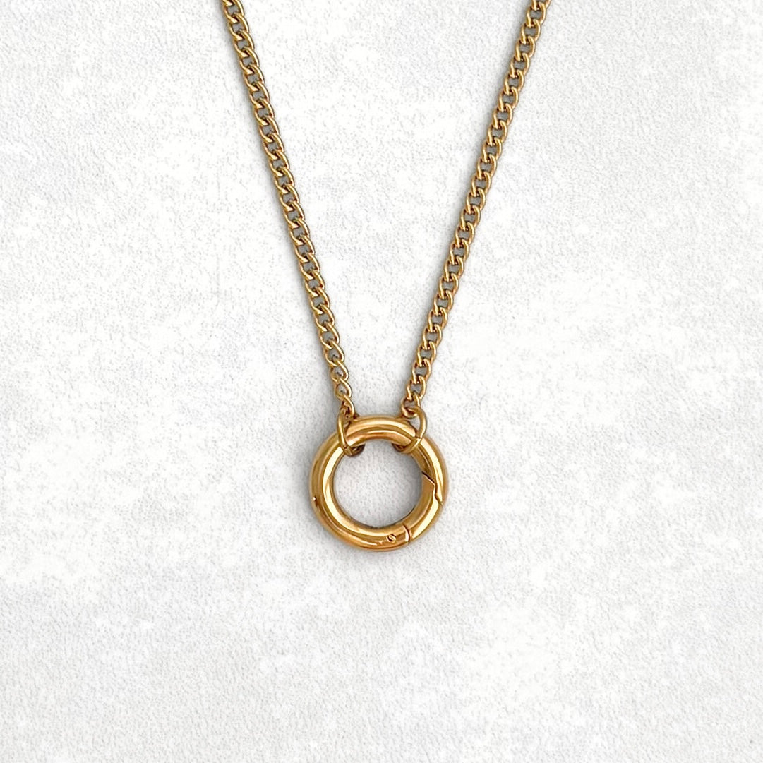 Gold Curb Round Charm Necklace