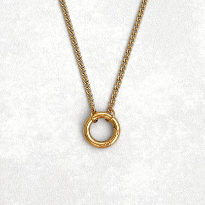 Gold Curb Round Charm Necklace