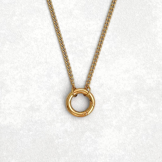 Gold Curb Round Charm Necklace