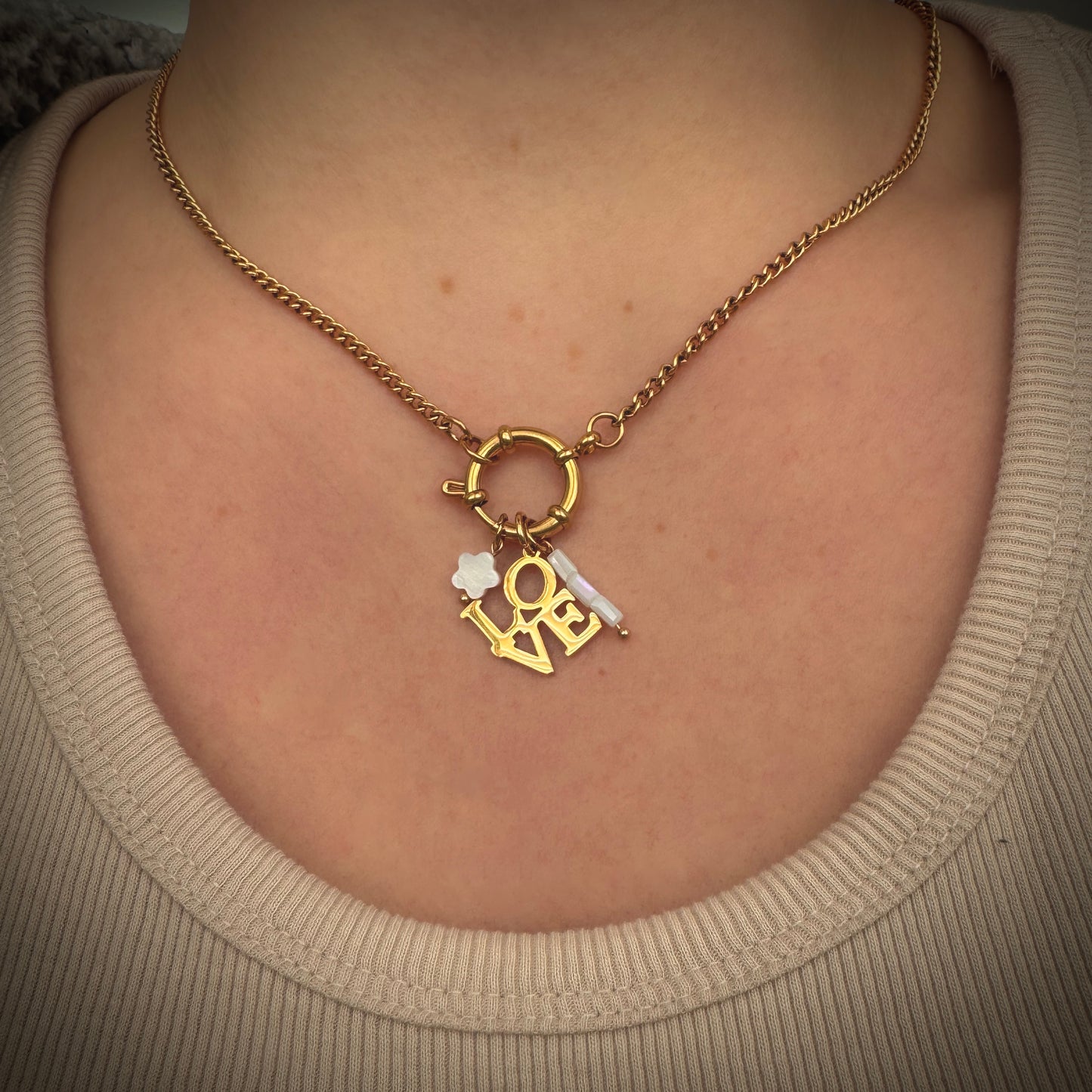 White Cuboid Beaded Charm - Gold