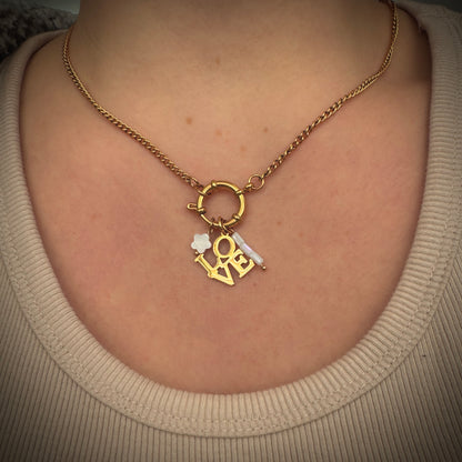 White Cuboid Beaded Charm - Gold