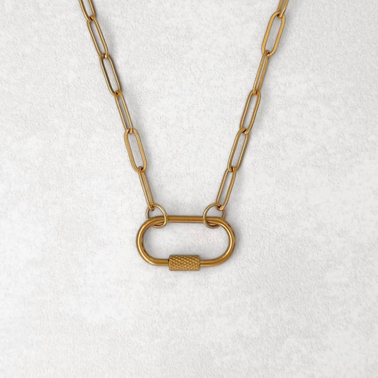 Gold Paperclip Oval Twist Charm Necklace