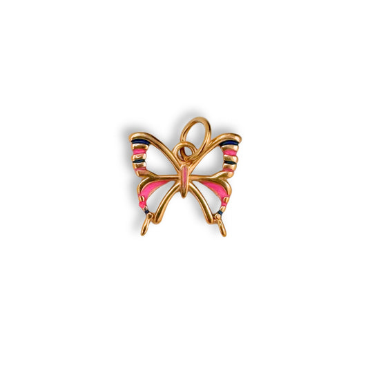 Pretty Pink Butterfly Charm - Gold