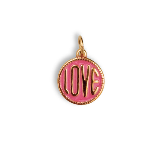 Pink Love Coin Charm - Gold