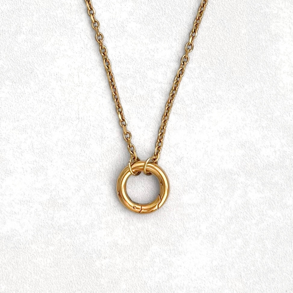 Gold Rolo Round Charm Necklace