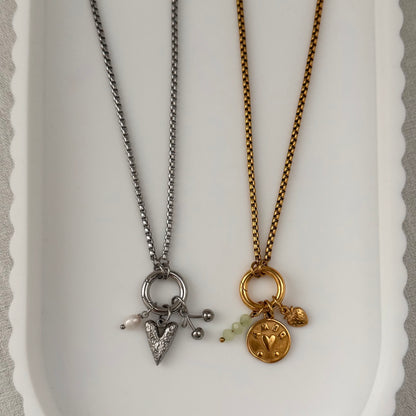 Silver Box Link Round Charm Necklace