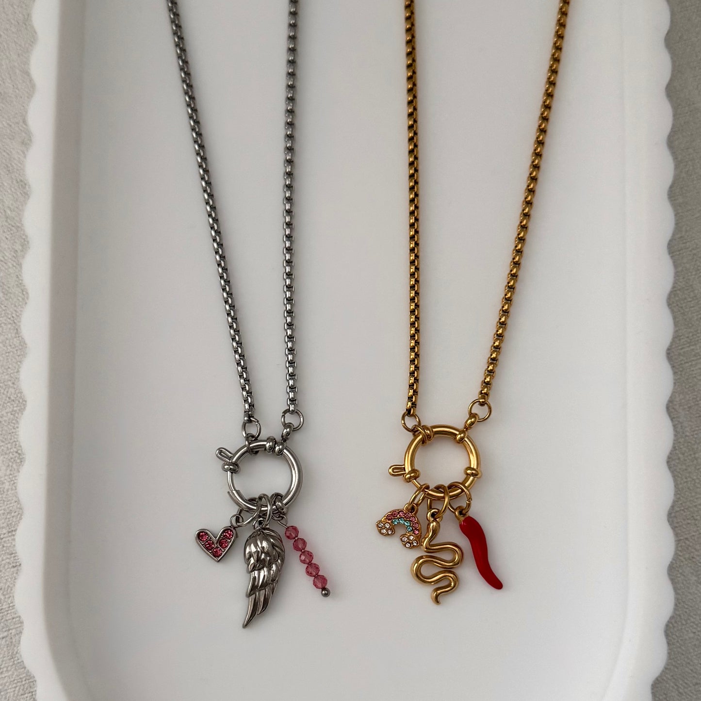 Silver Box Link Sailor Charm Necklace