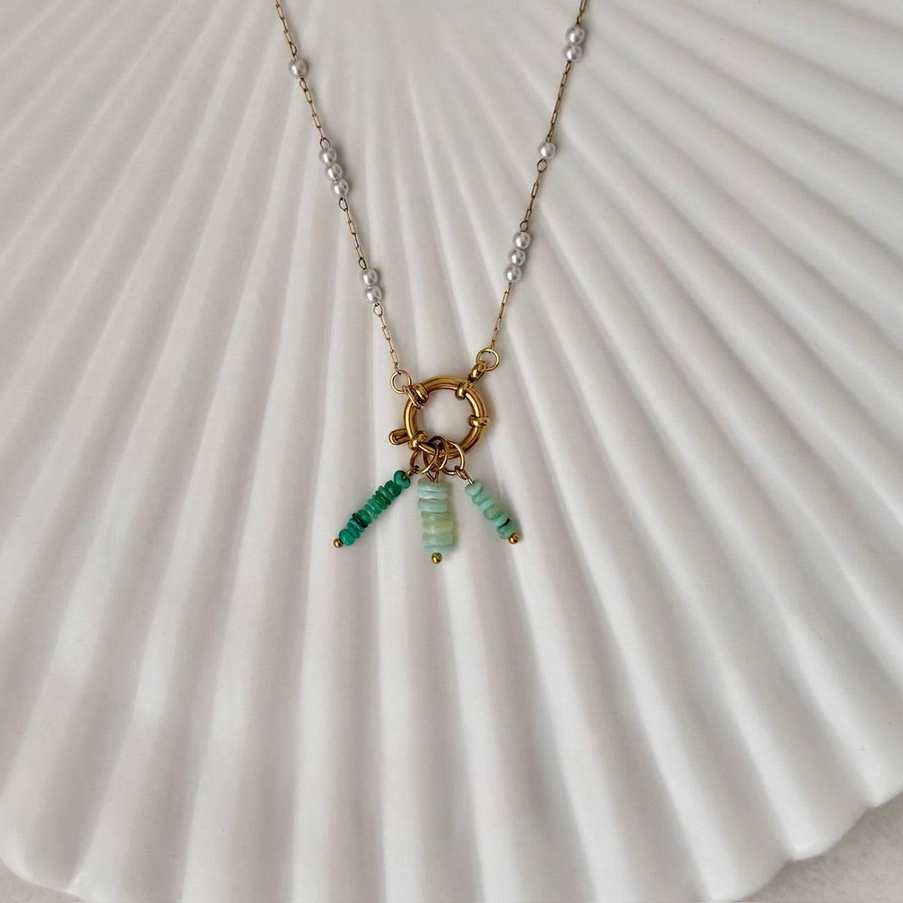 Mint Green Beaded Charm - Gold