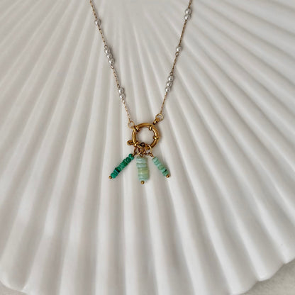 Mint Green Beaded Charm - Gold