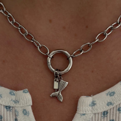 Silver Chunky Rolo Round Charm Necklace