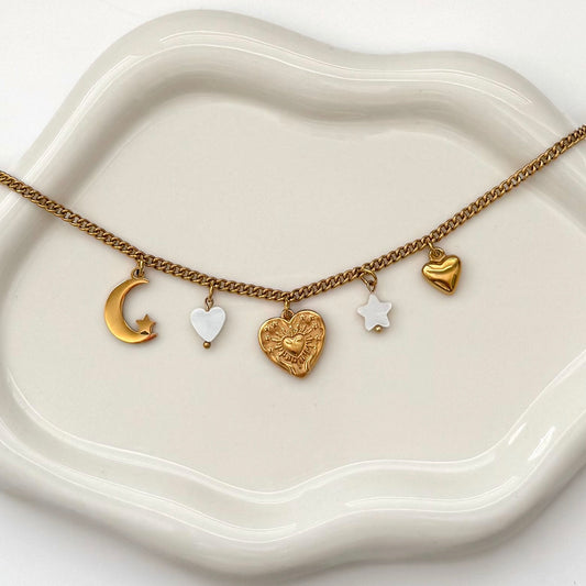 'Moon & Hearts' Multi Charm Necklace