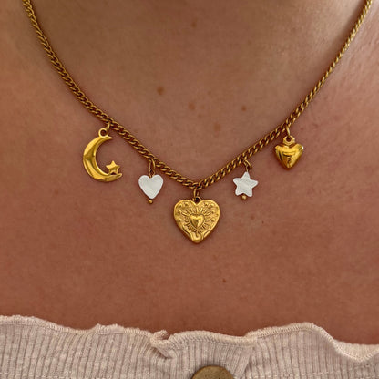'Moon & Hearts' Multi Charm Necklace